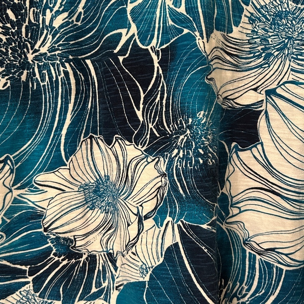 Chico's Size 2 Exploded Garden Lace-Trim Dolman Top in
Cozumel Blue, NWT - Picture 4 of 12